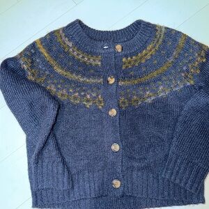 Old Navy Knit Cardigan - Blue and Yellow Fair Isle